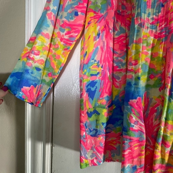 Lilly Pulitzer Women's Daylen Tunic Small Multi Palm Beach Coral Blouse Floral - Picture 5 of 12